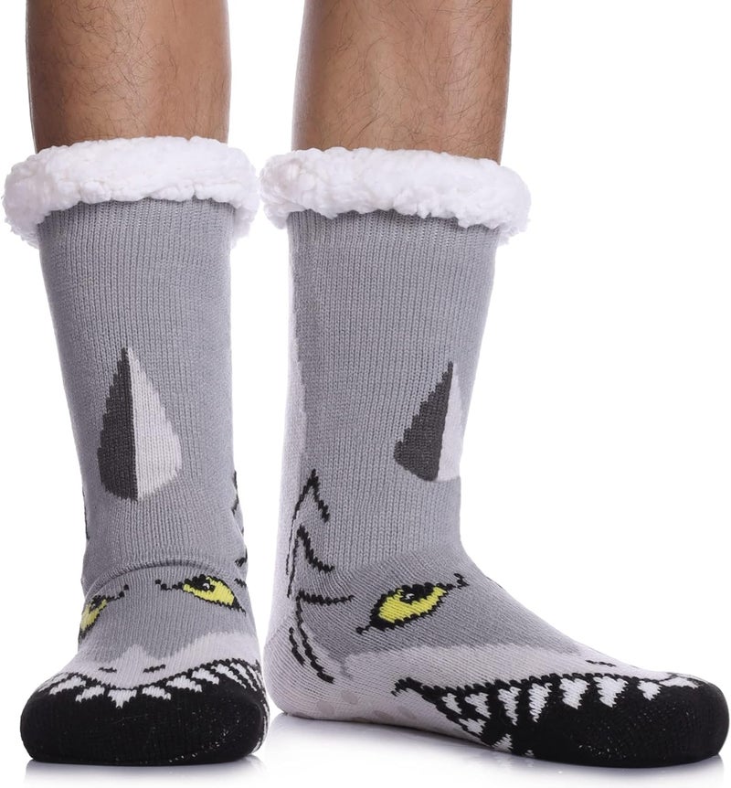 LINEMIN Mens Warm Slipper Socks Soft Cozy Fuzzy Fleece-Lined Winter Non Slip Indoor Christmas Socks - Image 1